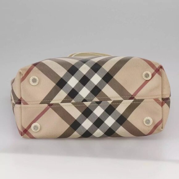 BURBERRY Nova Check Tote Bag PVC Leather Beige Auth 106619 - Picture 7 of 16